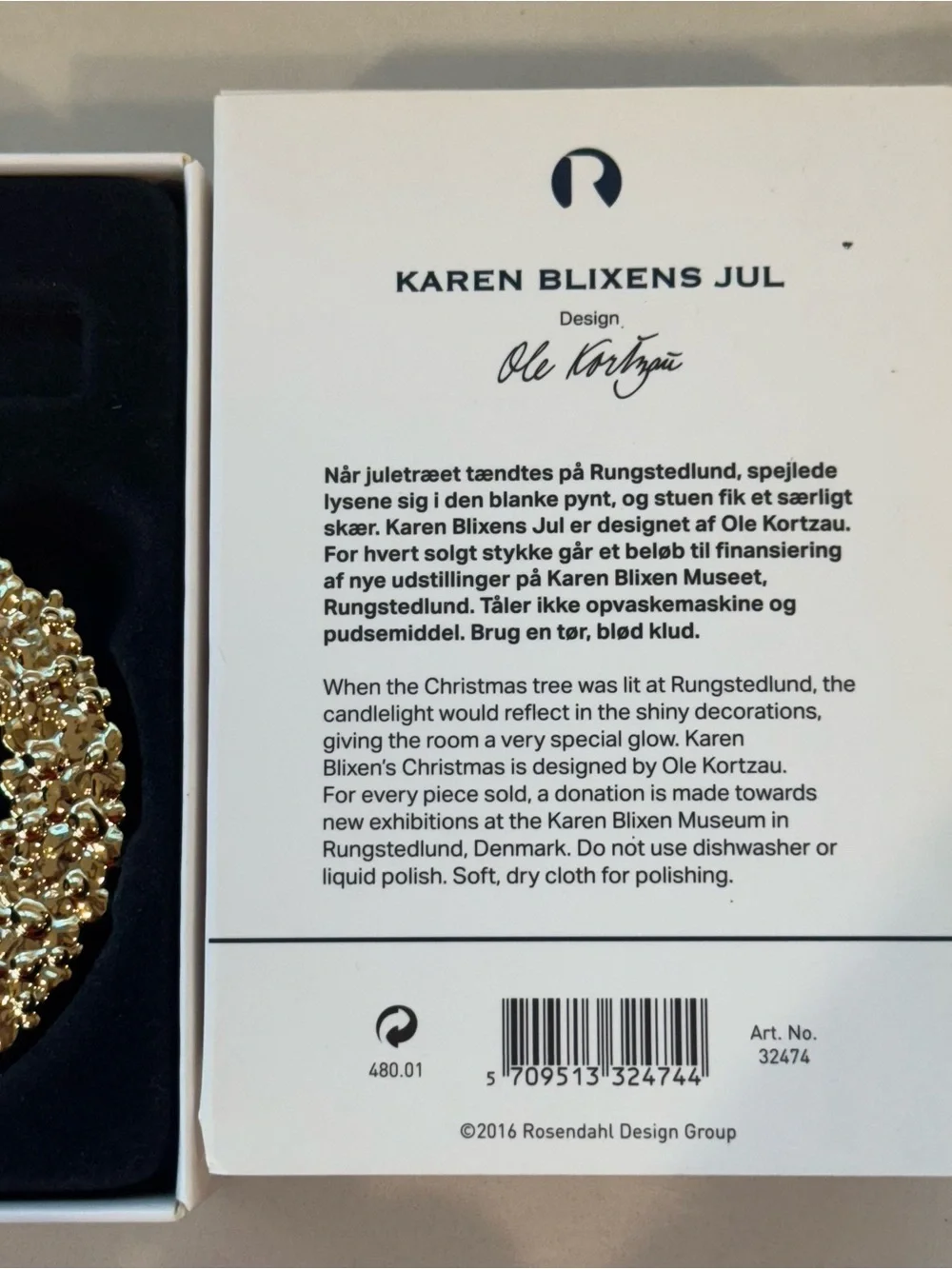 Gold Tone Ribbon Christmas Wreath Metal Ornament Karen Blixens Jul Elegant